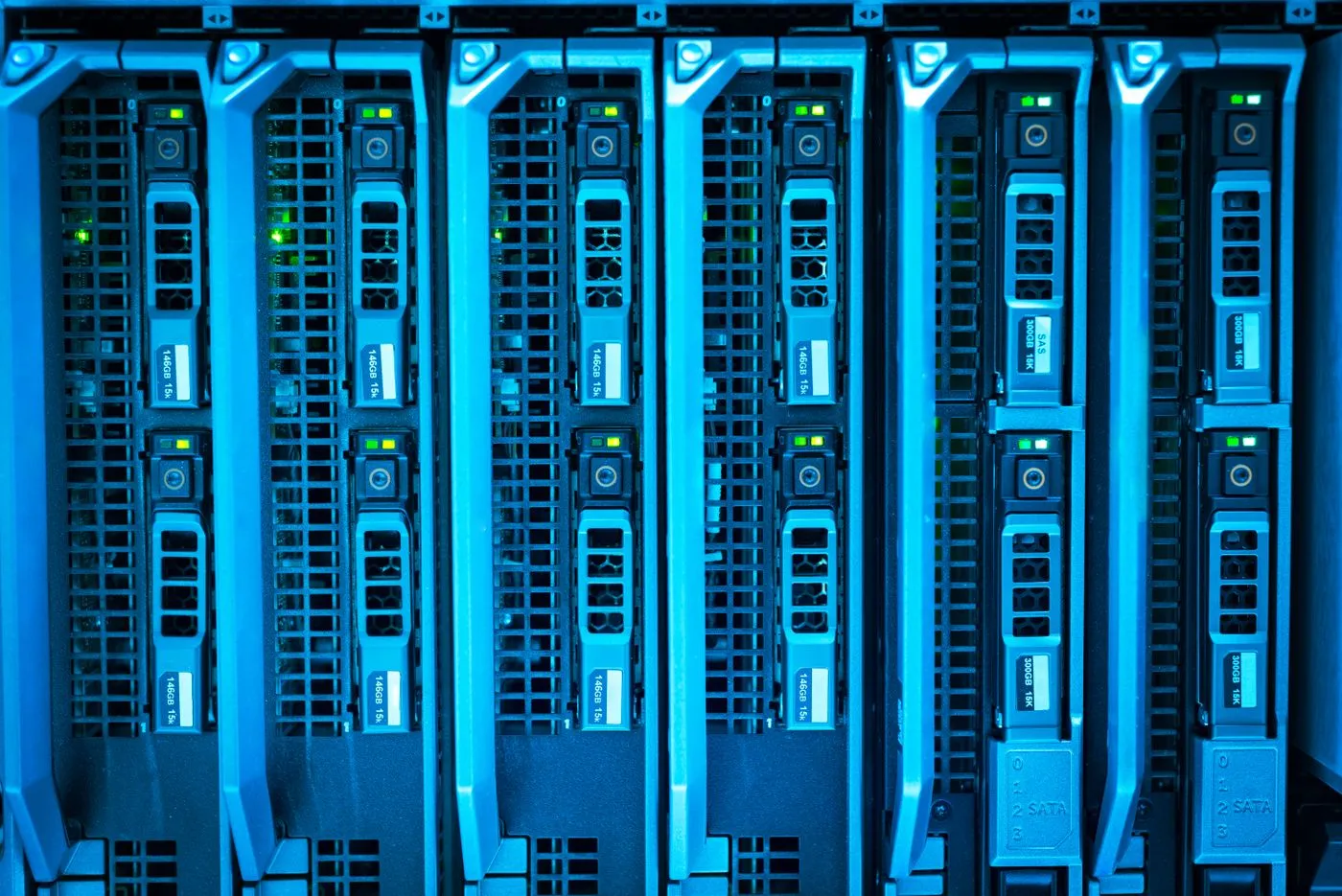 Network equipment mounted in a lit server rack